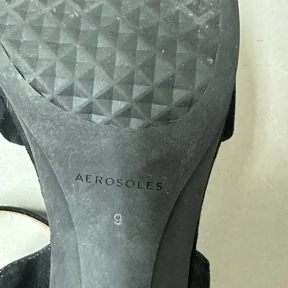 Aerosoles Cosmos Crisscross Platform Sandal in Black Suede Size 9 Block Heel - Picture 13 of 15